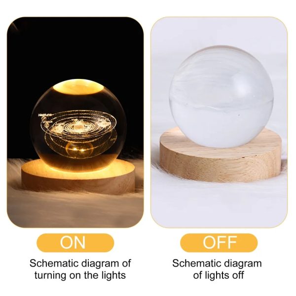 3d Galaxy Solar System Crystal Ball Night Light With Wooden Base For Boys And Girls (random Designs)