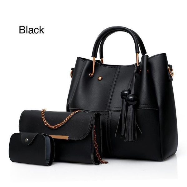 High Quality Cynthetic Leather 3 Piece Hand Bag Set With Hand Clutch And Mini Wallet